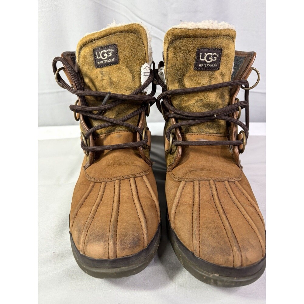 UGG Women’s Waterproof Shearling Lined Leather Suede Ankle Boots Brown Olive 8